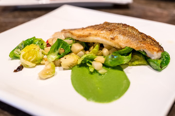 Crispy Skin Grilled White Fish with vegetable