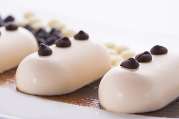 Fototapeta na wymiar Creamy ice cream with chocolate on a white plate