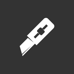 Paper knife icon on black background. Vector logo