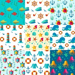 Seamless patterns nautical elements 
