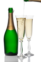 bottle and glasses of champagne