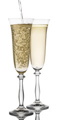 is poured into a glass champagne