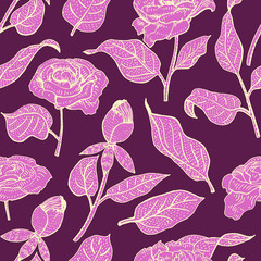 Floral seamless vector pattern with peony flower.