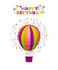 happy birthday card with air balloon icon over white background. vector illustration