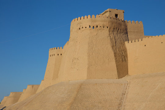 The watch tower above the khuna ark in Khiva, Uzbekistan