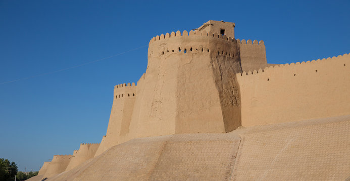 The watch tower above the khuna ark in Khiva, Uzbekistan