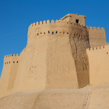 The watch tower above the khuna ark in Khiva, Uzbekistan