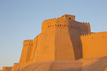 The watch tower above the khuna ark in Khiva, Uzbekistan