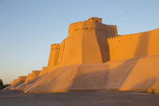 The watch tower above the khuna ark in Khiva, Uzbekistan