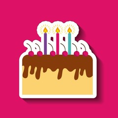 birthday cake with candles over pink background. vector illustration