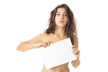 nude brunette girl with placard