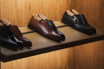Elegant shoes in a man clothing store