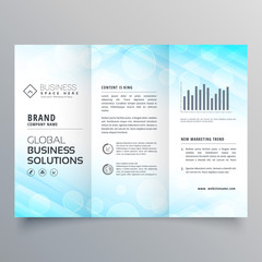 abstract blue trifold business brochure layout template design