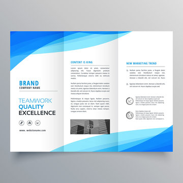 blue trifold business brochure design with wave