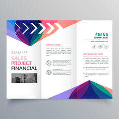 business trifold brochure template with colorful abstract wavy shapes