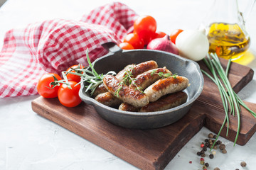sausages and vegetables on a table, selective focus