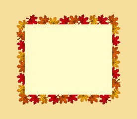 frame of autumn leaves over yellow background.happy thanksgiving design. colorful design. vector illustration