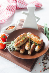 sausages and vegetables on a table, selective focus