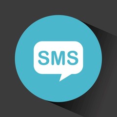 sms speech bubble icon inside blue circle over black background. vector illustration