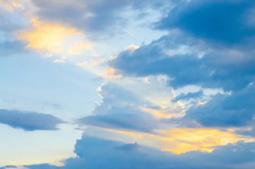 Naklejka na ściany i meble Blue sky with sunset light. Skyscape photo.