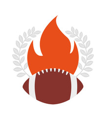 american football ball with decorative flames and leaves wreath over white background. colorful design. vector illustration