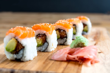 fresh sushi traditional japanese food on the table