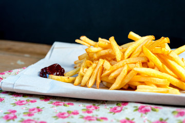 Golden French fries potatoes ready to be eaten