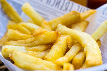 Golden French fries potatoes ready to be eaten