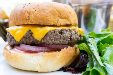 Cheese burger - American cheese burger with Golden French fries