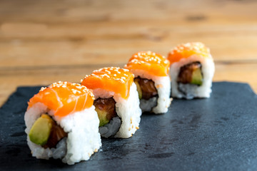 fresh sushi traditional japanese food on the table