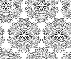 Fototapeta premium Seamless background mandala for coloring, anti stress therapy art pattern. Vector illustration. 