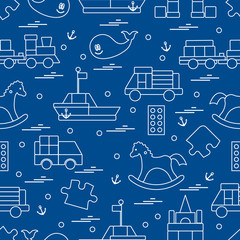 Vector illustration kids toys objects: train, puzzle, designer,