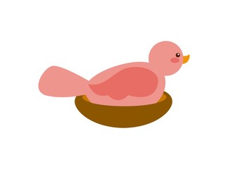 cute pink bird on nest over white background. vector illustration