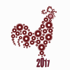 Decorative ornament red cock of the elements on a white background. Symbol 2017 year logo