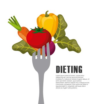 vegetables in fork. healthy food for dieting design. vector illustration