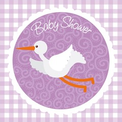 baby shower card with cute stork icon. colorful design. vector illustration
