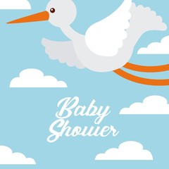 baby shower card with stork icon. colorful design. vector illustration