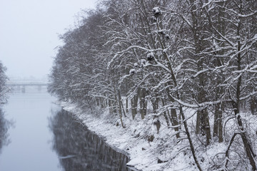 Winter landscape with water
