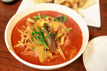 Asian spicy seafood noodle soup - Chinese fusion cuisine in Korea
