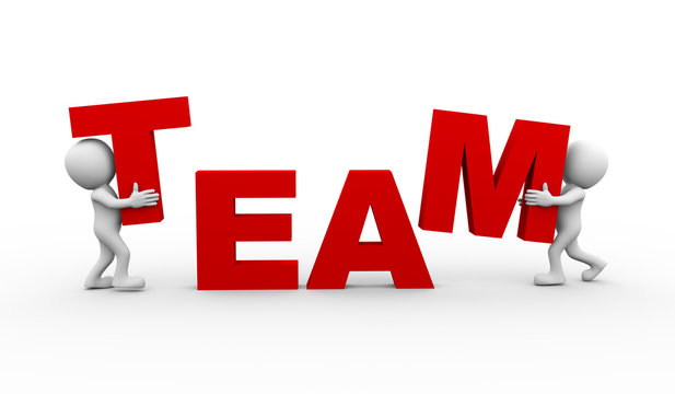 3d people working with word team