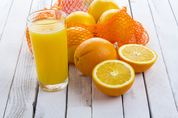 fresh orange juice wooden rustic background
