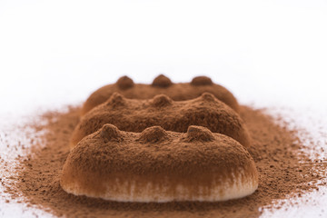 Creamy ice cream with chocolate on a white plate
