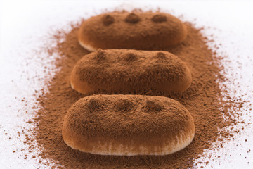 Creamy ice cream with chocolate on a white plate