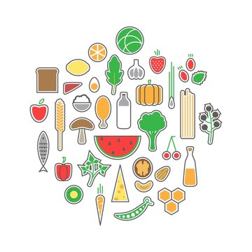 Healthy food icons set.