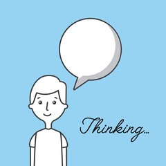 cartoon man smiling with thinking bubble over blue background. vector illustration