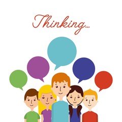 cartoon people standing with thinking bubbles. colorful design. vector illustration