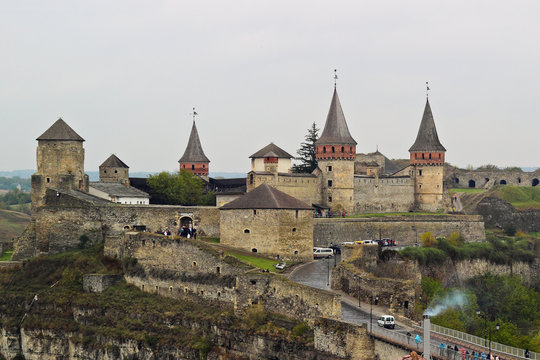 View of the fortress Kamenetz-Podolsk in cloudy autumn day