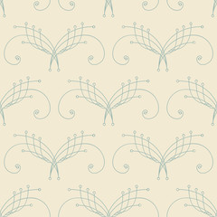 Elegant pastel blue and beige seamless pattern with thin line decoration. Damask pattern. Seamless abstract background. Infinity geometric pattern. Vector illustration.
