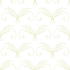 Elegant pastel green thin line damask seamless pattern on white. Thin line decoration. Damask pattern. Seamless abstract background. Infinity geometric pattern. Vector illustration.