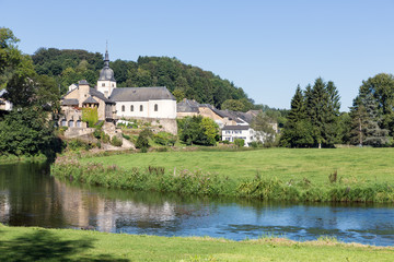 View at Chassepierre, picturesque village in Belgian Ardennes at river Semois